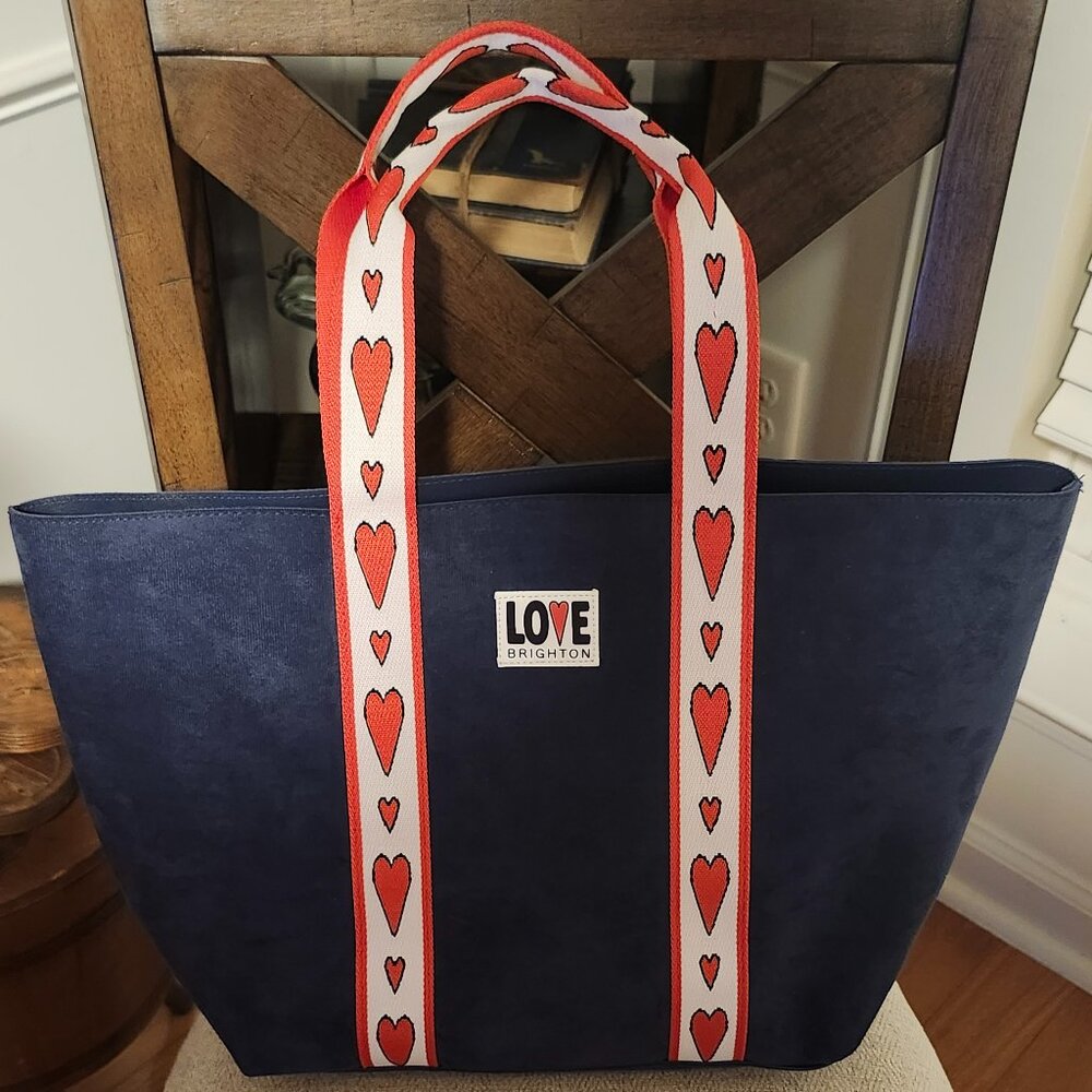 The Brighton Velveteen Love Tote Bag in Navy Hearts